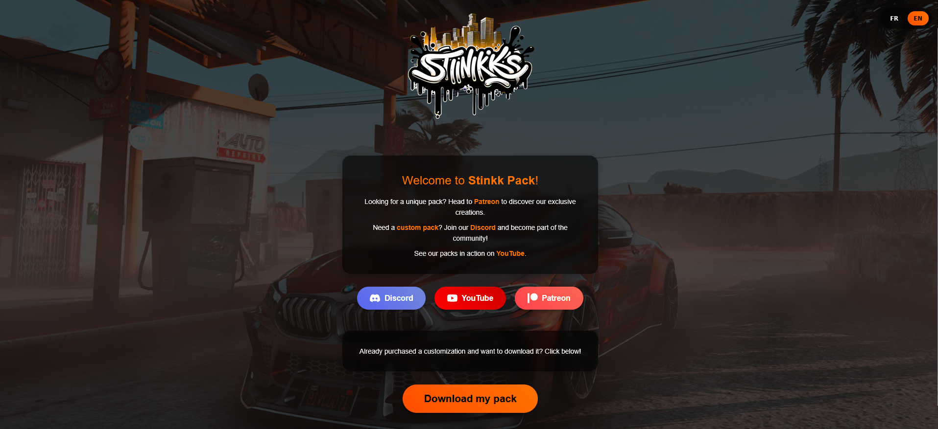 Page d'accueil du site vitrine Stinkk Pack